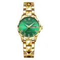 Orologio uomo al quarzo dorato quadrante verde lunetta facetata orologio da polso lusso - Cassa Oro Poligono Quadrante Verde