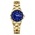 Women golden stainless steel quartz watch with blue dial and date display fashion timepiece - Polygon All Gold Case Blue Dial