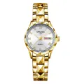 Orologio al quarzo oro cassa poligonale quadrante bianco numeri romani data elegante donna - Cassa Oro Poligono Quadrante Bianco