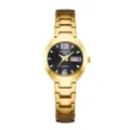 Women quartz watch gold tone stainless steel strap black dial rhinestone fashion luxury wrist - Gold Case Black Dial
