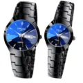 Montres quartz pour couple avec cadrans bleus et bracelets noirs élégants et durables. - Style Leida Verre Bleu / Ensemble Paire de Couple