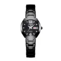 Women quartz watch black stainless steel metal strap elegant wrist watch with calendar display. - Black Case Black Dial