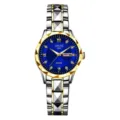 Fashion women quartz watch with blue dial and steel strap, luxury casual wristwatch. - Polygon Two-Tone Gold Ring Blue Dial