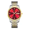 ORUSS montre quartz homme bracelet acier inoxydable bicolore cadran rouge montre bracelet - Style Bicolore Or à 9 Perles (Cadran Rouge)