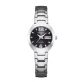 Stainless steel quartz women watch with black dial and sparkling rhinestones daily wear. - Silver Case Black Dial