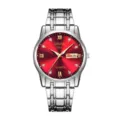 Herren Quarzuhr mit rotem Zifferblatt, silbernem Metallarmband und Datumsanzeige für Herren. - Silber Rotes Zifferblatt