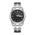 Men's quartz watch silver stainless steel metal band black dial luxury business dress - Silver Band Black Face