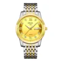 Men's two-tone quartz watch with golden dial, Roman numerals, and clear date display. - 9-Bead Two-Tone Gold Style (Gold Dial)