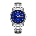 Herren Quarz Uhr Edelstahl blaues Zifferblatt Luxus Mode Business Armbanduhr wasserdicht - Silberarmband Blaues Zifferblatt