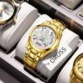 Orologio uomo in acciaio dorato quadrante dettagliato cronografo lusso primo piano - Stile Vuoto / Tutto Oro con Quadrante Bianco