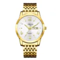 Montre quartz homme dorée avec cadran blanc, chiffres romains et bracelet en acier. - Doré Cadran Blanc