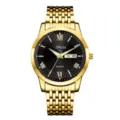 Montre Quartz Homme Dorée Bracelet Acier Inoxydable Affaires Loisirs Étanche Élégante - Doré Cadran Noir