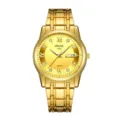 Gold quartz watch dial detail featuring rhinestone hour markers and calendar display. - Full Gold with Gold Dial