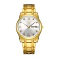 Men quartz watch gold stainless steel bracelet white textured dial luxury business fashion - Full Gold with White Dial
