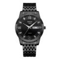 Men's black quartz wristwatch with stainless steel strap, crystal markers and date display. - 9-Bead Black Band Style (Black Dial)