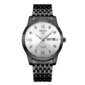 Men's Elegant Black Quartz Wristwatch Stainless Steel Band Roman Numerals Date Calendar - 9-Bead Black Band Style (White Dial)