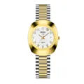 Reloj de cuarzo bicolor oro y plata con esfera de diamantes y correa de acero inoxidable. - Banda Bicolor Dorado - Esfera Blanca - Mujeres