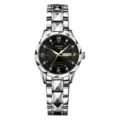 Women's fashion quartz watch with diamond-cut steel strap, double calendar, and luxury dial. - Two Tone Silver Band Black Dial with Silver Bezel