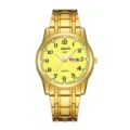 Close-up of the gold watch dial featuring yellow background, clear Arabic numerals, and calendar. - Digital Full Gold Band Men Gold Face (Texture)