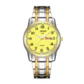 Men's quartz watch with yellow dial stainless steel strap dual calendar luxury business timepiece - Digital Two-Tone Band Men Gold Face (Texture)