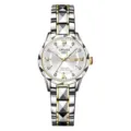 Detailed view of women silver gold quartz watch faceted bezel rhinestone dial luxury - Two Tone Silver Band White Dial with Silver Bezel