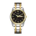 Men's quartz watch with dual-tone steel strap, black textured dial, and calendar display. - Digital Two-Tone Band Men Black Face (Texture)