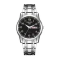 Men's quartz watch with stainless steel strap, textured dial and dual calendar display. - Digital Silver Band Men Black Face (Texture)
