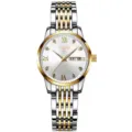Reloj de cuarzo para mujer bicolor correa de acero inoxidable esfera blanca calendario - Correa Bicolor de 9 Cuentas Esfera Blanca