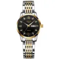 Reloj de Mujer Bicolor Cuarzo Esfera Negra Correa de Acero Inoxidable Calendario Nuevo - Correa Bicolor de 9 Cuentas Esfera Negra