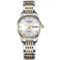 Elegante reloj de cuarzo para mujer con correa metálica bicolor, números romanos y calendario. - Correa Bicolor de 9 Cuentas - Esfera Blanca Romana [Mujeres]