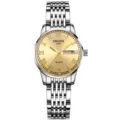 Reloj de cuarzo para mujer con pulsera de metal plateado esfera dorada y fecha. - Correa Plata de 9 Cuentas - Esfera Dorada Romana [Mujeres]