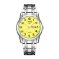 Men's quartz watch with silver metal strap, yellow dial, and clear digital markers. - Digital Silver Band Men Gold Face (Texture)