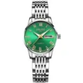 Elegante reloj de cuarzo para mujer esfera verde números romanos correa de acero inoxidable - Correa Plata de 9 Cuentas - Esfera Verde Romana [Mujeres]