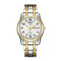 Men's quartz watch with stainless steel two-tone strap and convenient calendar dial display. - Digital Two-Tone Band Men White Face (Texture)