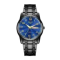 Men's quartz watch with black metal strap and textured blue dial featuring numerals. - Digital Black Band Men Blue Face (Texture)