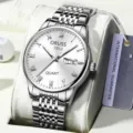 Silver stainless steel men's watch featuring white dial, roman numerals and date display. - Silver Band White Dial (Upgraded Version)