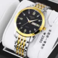 Men's Two-Tone Quartz Wristwatch Stainless Steel Diamond Dial Luxury Business Casual Watch - 9-Bead Steel Band Style / Two-Tone Gold Black Dial Men