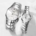 Orologio al quarzo coppia acciaio inossidabile impermeabile argento moda regalo elegante - Quadrante Bianco Coppie