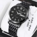 Men's quartz watch with black metal strap, classic round dial, roman numerals, and calendar display. - 9-Bead Steel Band Style / Black Band Black Dial Men's