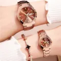 Montre pour femme en acier inoxydable avec mouvement à quartz et affichage de la date. - Cadran Or Rose Couples