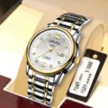 Men automatic mechanical watch two tone stainless steel white dial dress wristwatch - Fashion Men Style (9001) / Two-tone White Dial