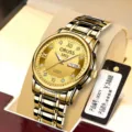 Luxury automatic mechanical watch for men with golden dial, date display and metal bracelet. - Fashion Men Style (980) / Full Gold Dial