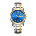 Men's luxury quartz watch with blue dial, dual-tone stainless steel strap and calendar display. - Two-Tone Gold Blue Face