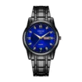 Herren Quarzuhr schwarzes Edelstahlarband blaues Zifferblatt Luxus Business Armbanduhr - Schwarzes Band Blaues Zifferblatt