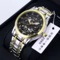 Men's Luxury Business Stainless Steel Quartz Watch with Black Dial and Gold Accents - Gold Silver Link Black Dial