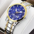 Montre quartz homme d'affaires de luxe ORUSS avec bracelet en acier bicolore et cadran bleu vif - Style Bracelet Bicolore Cadran Bleu