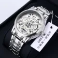 Men's silver stainless steel business casual watch with white skeleton dial and luxury style. - Silver Link White Dial