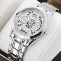 Montre Quartz Homme Affaires Acier Inoxydable Étanche Squelette Bracelet Argent Principal - Style Bracelet Argent Cadran Blanc
