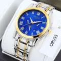 Men's Quartz Watch Blue Dial Roman Numerals Two-Tone Stainless Steel Wristwatch - Two-Tone Band Blue Dial