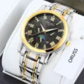 Montre quartz pour homme en acier inoxydable bicolore avec cadran noir et chiffres romains. - Bracelet Bicolore Cadran Noir